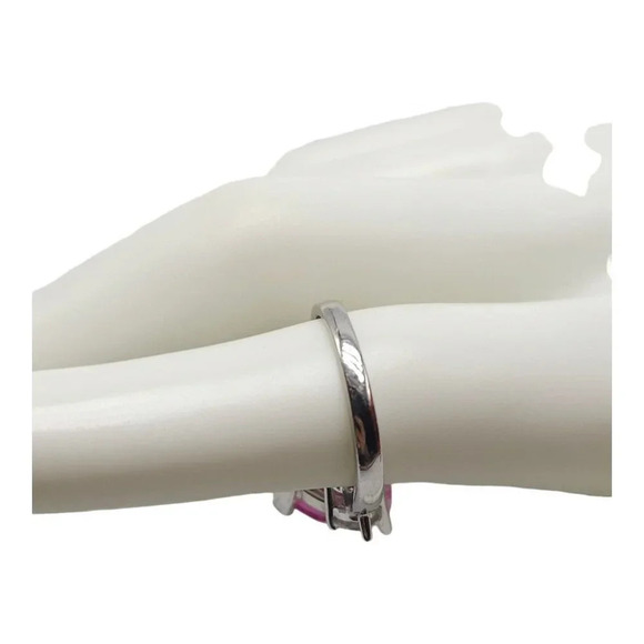 Sterling Silver .925 Lab Pink Sapphire CZ Triangle Cocktail Ring Size 6 - Picture 6 of 7